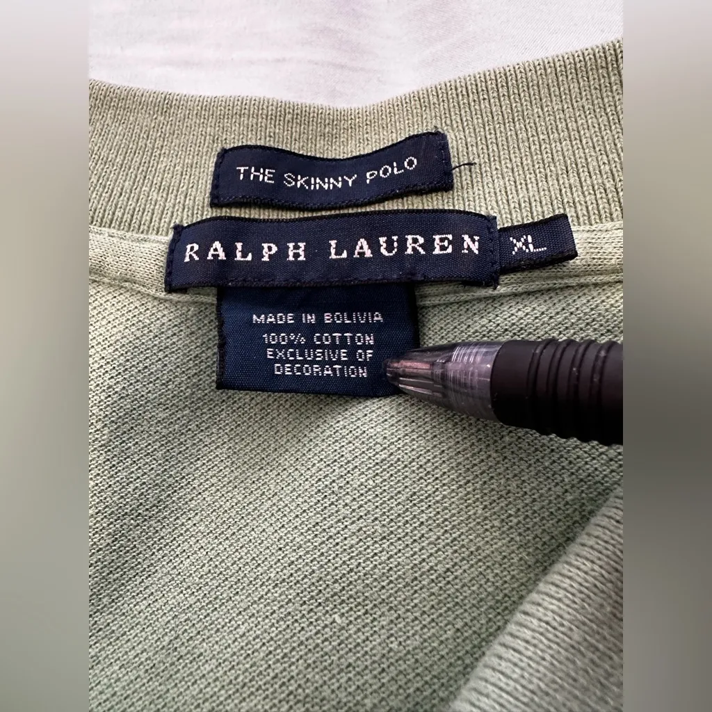 VTG 90s Women’s Sz: XL Ralph Lauren The Skinny Polo Dusty Green Top. Orange Pony - Image 8