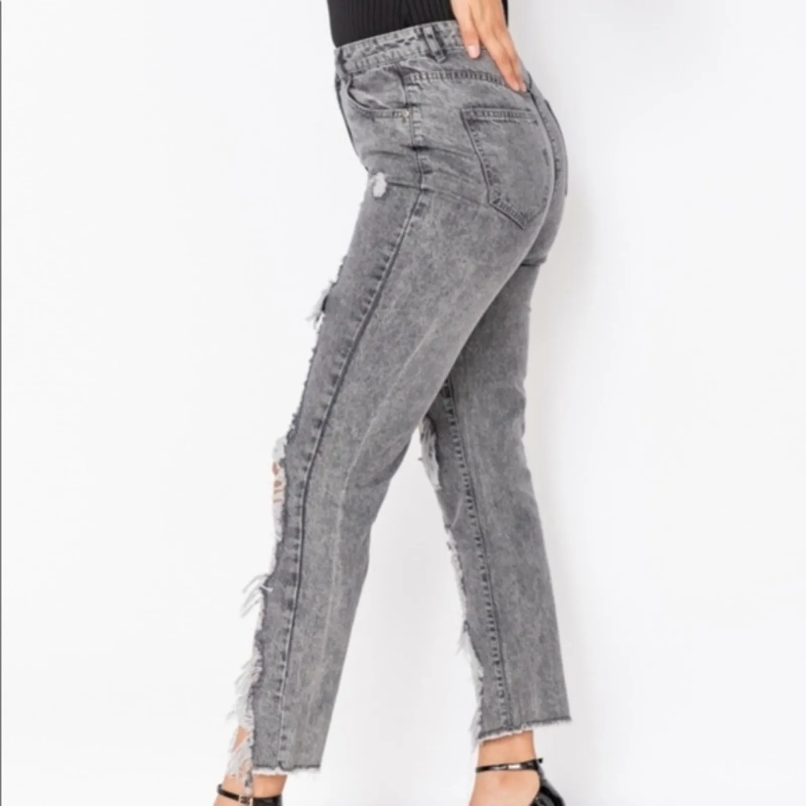 NWT Parisian Distressed Mom Jeans Womens 6 Gray High Rise Ripped Y2K Grunge - Image 4