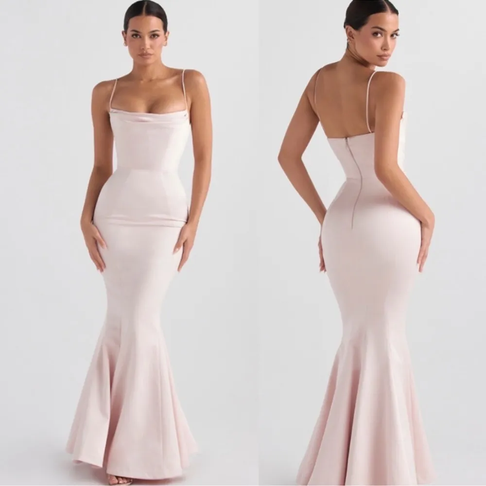 NWOT HOUSE OF CB Violette Blush pink Satin Fishtail Gown XL L+ - Image 3