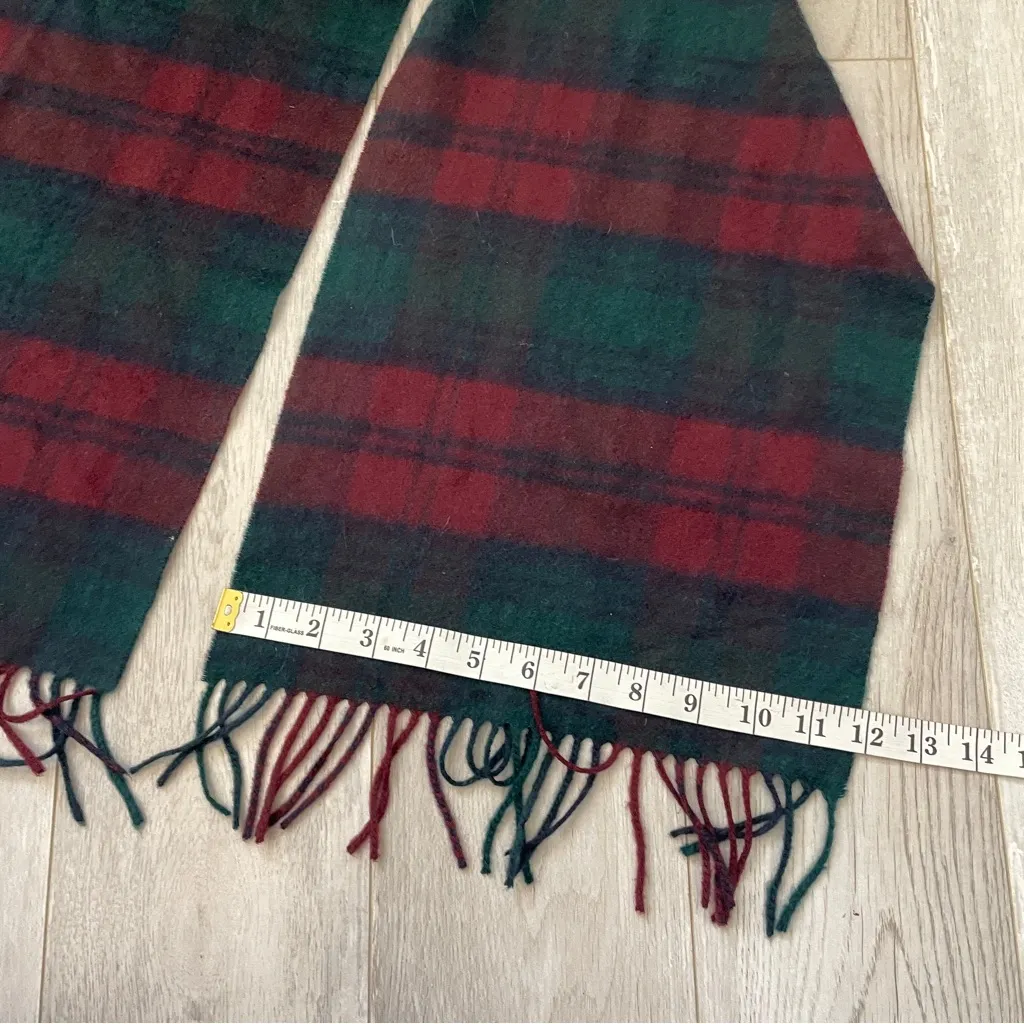 Johnstons Cashmere Scarf check plaid fringe unisex Green Red (one size) - Image 4