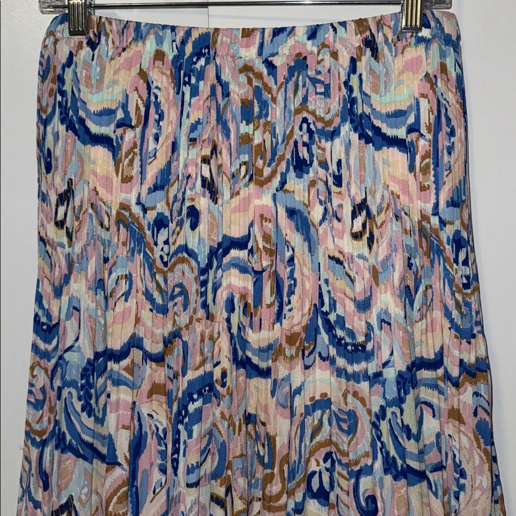 Ninety Clothing Co Pleated Skirt Watercolor Print Pink Blue Women’s Medium M - Image 7