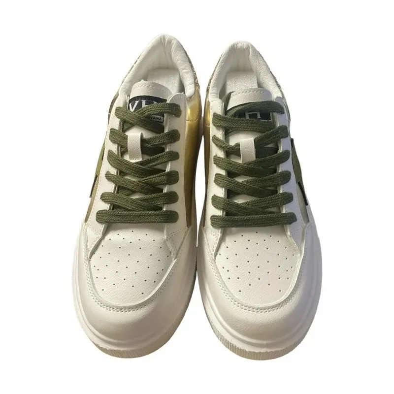NEW Vintage Havana Lexa Olive Star Casual Womens Sneakers White/Gold/Green 8 White - Image 10