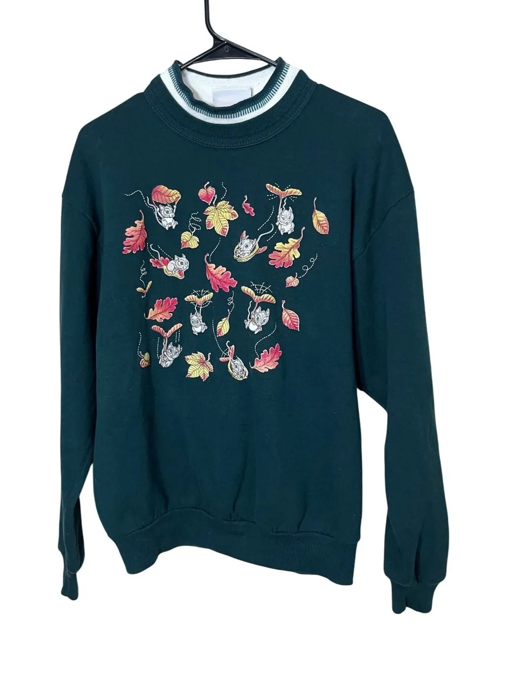 Vintage Morning Sun Forest Green Crewneck Sweatshirt Mouse Leaf Print M Size M - Image 1