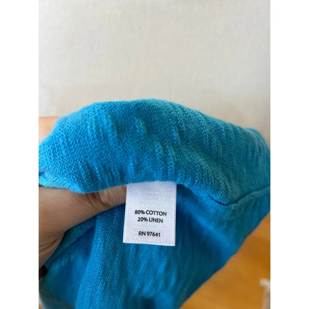 J.Jill White & Aqua Blue Ombre Dye Cotton Linen Draped Top - Image 4