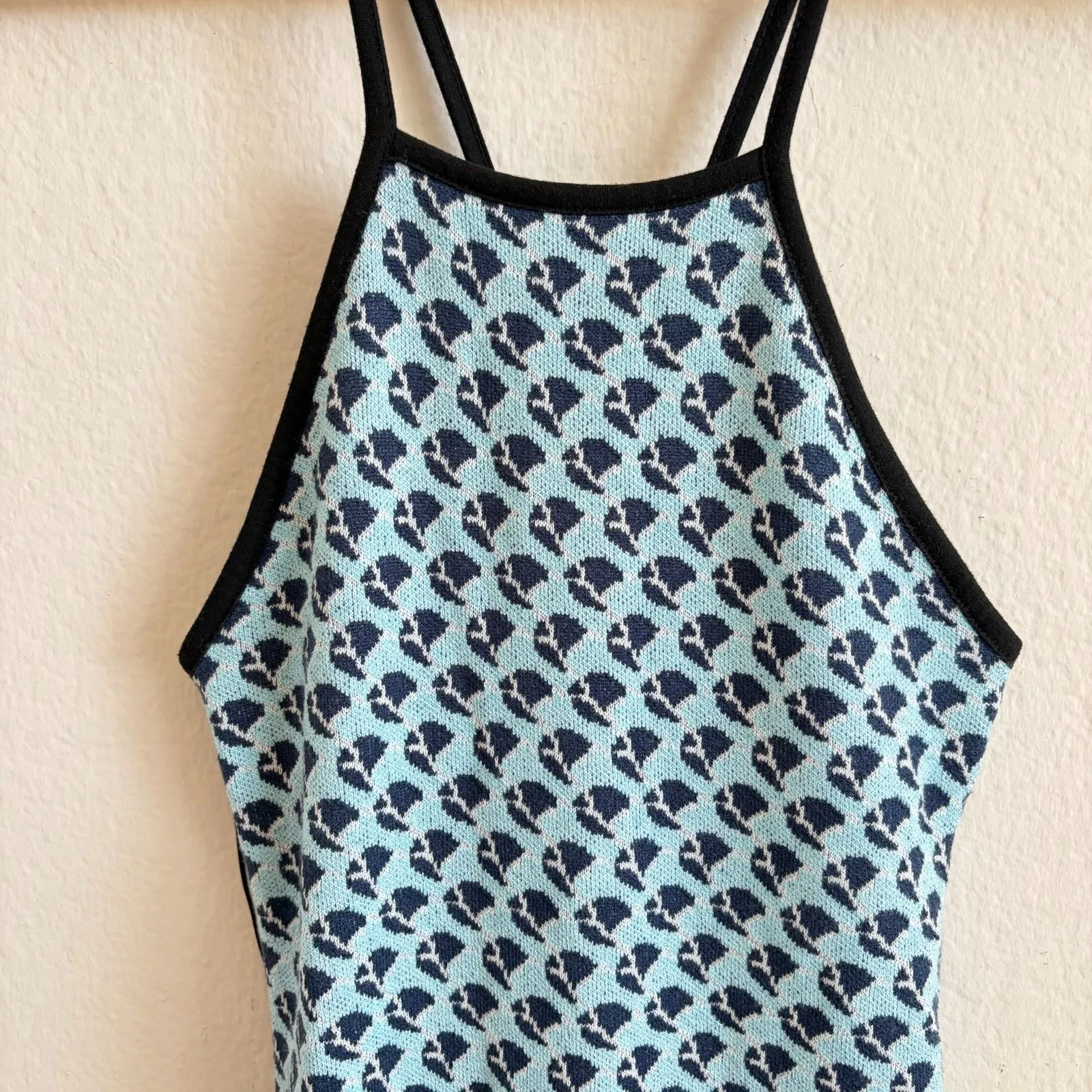 ZARA Jacquard Knit Blue Black Bodycon Midi Dress Womens XS-S Retro Chic Workwear - Image 4