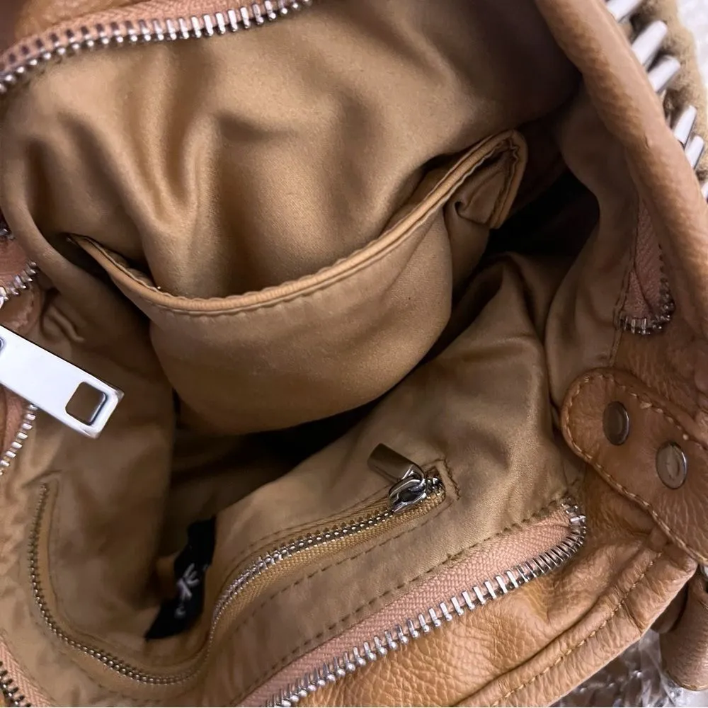 Bebe Beige  Tan Fabric Fringe Gold Chain Shoulder  Bag NWOT Hobo Bohemian - Image 8