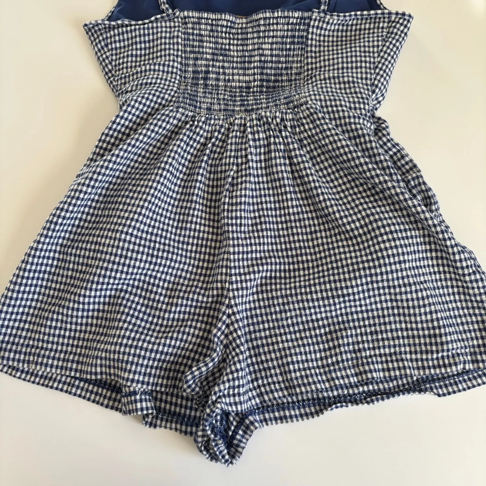 Caroline Constas Revolve Smocked Romper Blue Gingham Womens Large Cottage Preppy - Image 8