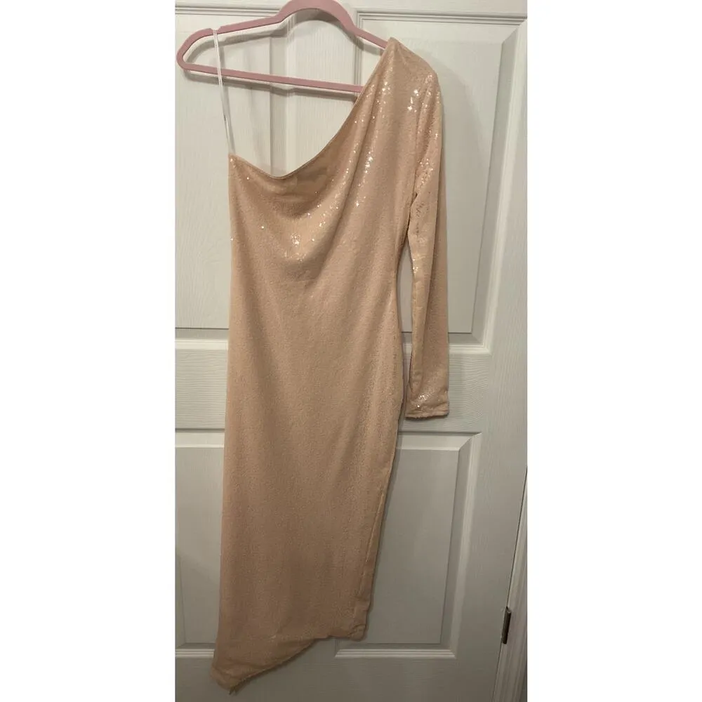 Lulus Deja Vu Pale Pink Sequin One-Shoulder Dress, M - Image 10