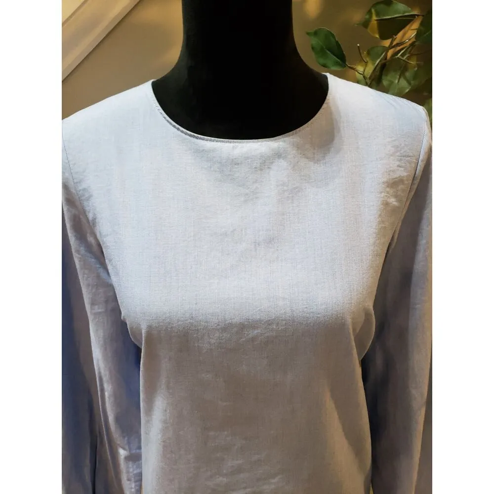 Banana Republic Blouse Women Small Blue Long Sleeve Back Button Pearl Detail - Image 5