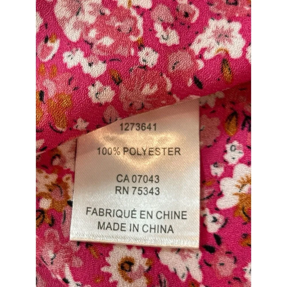 Cynthia Rowley Pink Floral Flutter Sleeve Semi Sheer V-neck Flowy Top 2X - Image 9