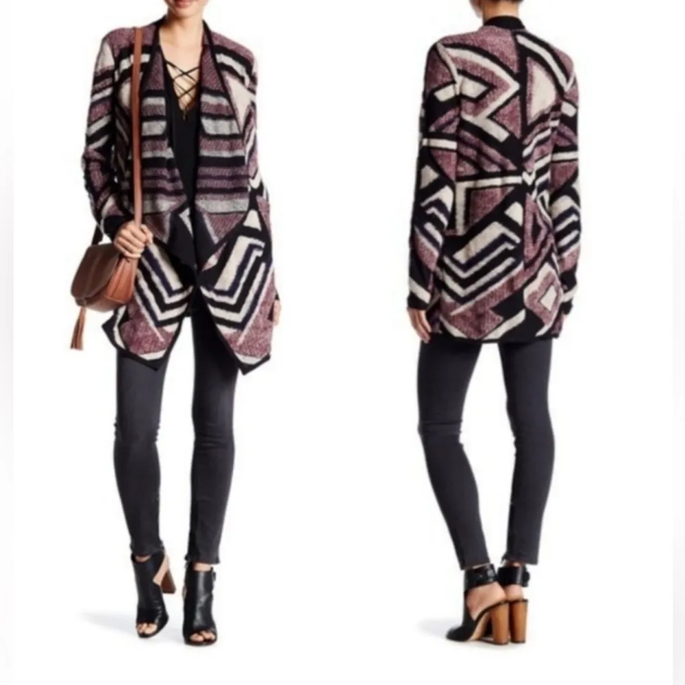 ♠️Lucky Brand♠️Womens Intarsia Multicolor Geometric Draped Cardigan Sz S - Image 2