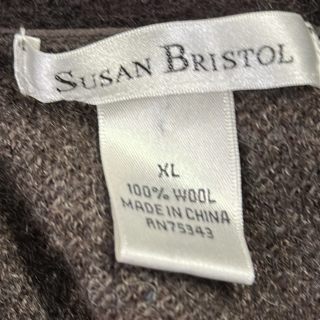 Susan Bristol Wool 3 Quarter Sleeve Cardigan Jacket Brown Herringbone Medium - Image 9
