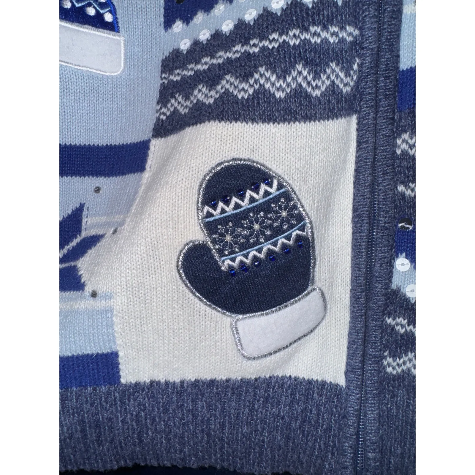 Classic Elements Winter Cardigan Zip Up Womens Large Patchwork Holiday Christmas - Image 9