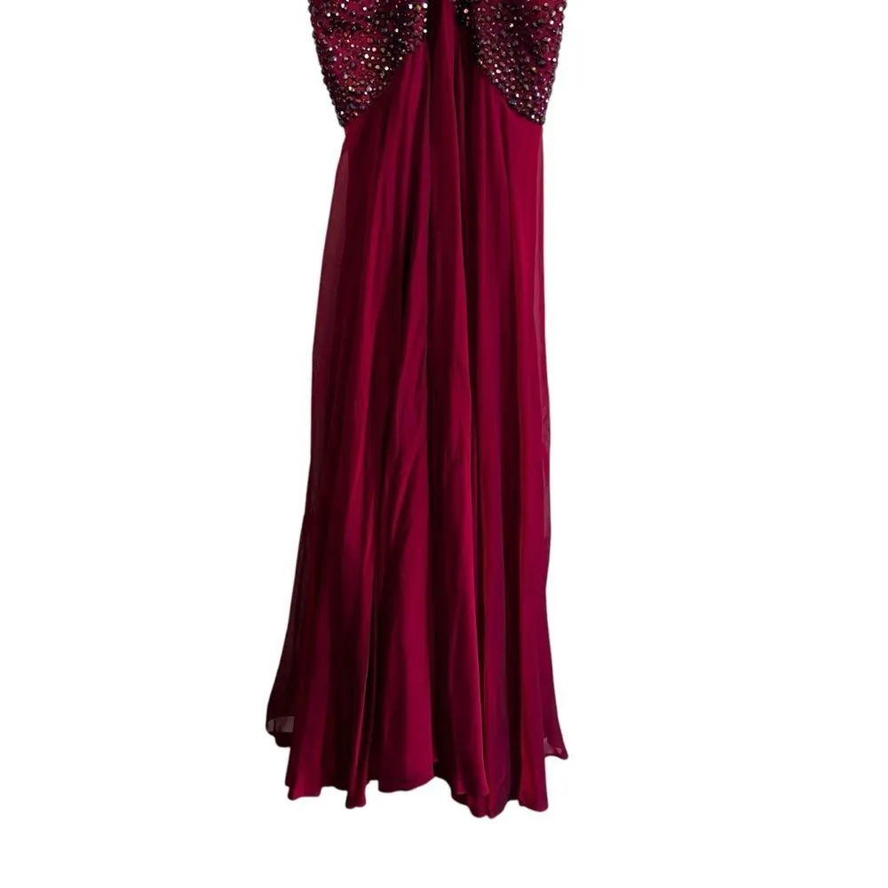 Sherri Hill Beaded Halter Back Fit & Flare Burgundy Ball Gown – Size 18 - Image 8