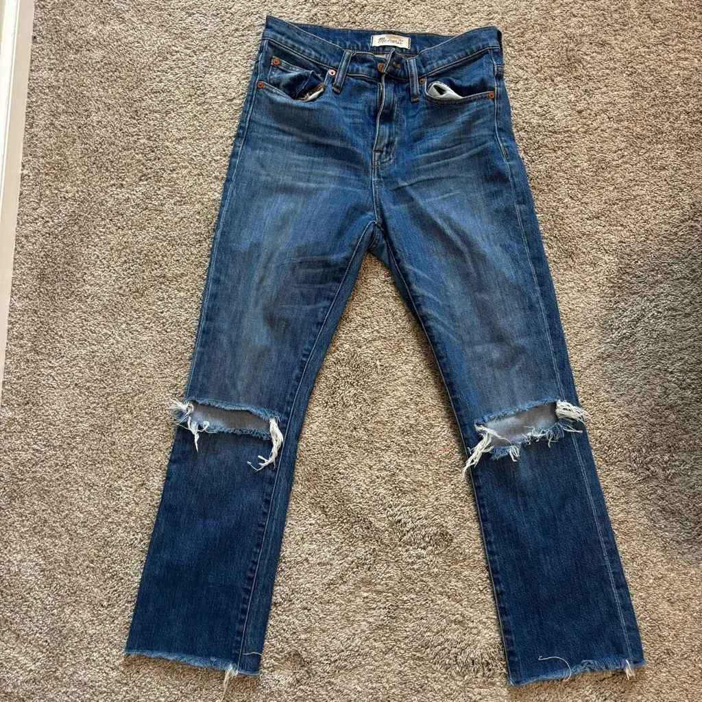 Madewell 10” High Riser Demi Boot Jeans Size 26 Distressed Ripped Knee Destroyed - Image 2