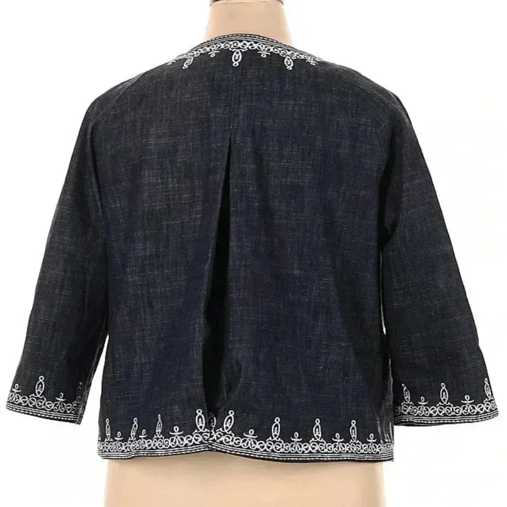 DressBarn Denim Blue Embroidered Cropped Jacket Blazer Women’s Plus Size 14W - Image 2