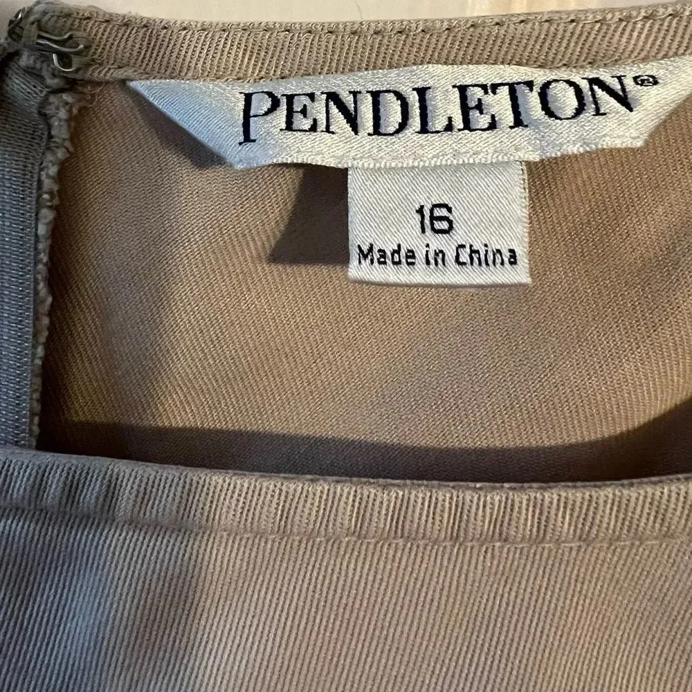 Pendleton Shift Dress Sleeveless Zip Up Khaki Size 16 Preppy Neutral Minimalist - Image 3