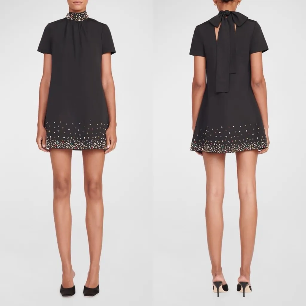 Staud Ilana Crystal Embellished Mini Dress Black Size Medium - Image 3