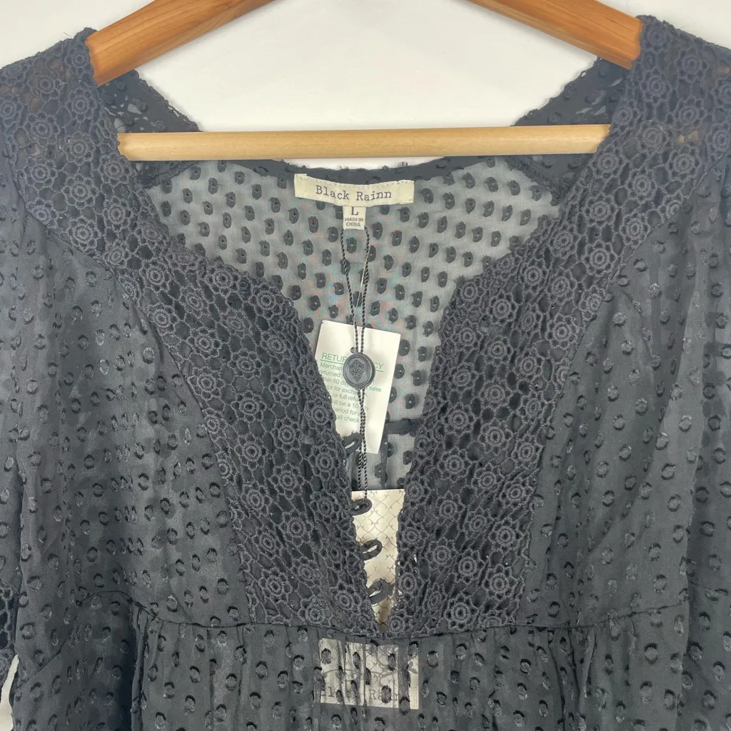 NWT Silk Black Textured Sheer Blouse Whimsigoth Whimsiwitch Fairycore Festival - Image 3