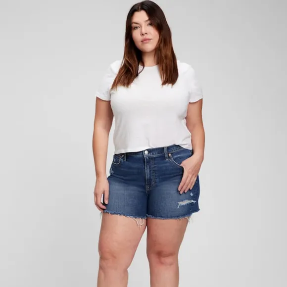 GAP High Rise Low Stretch 4" jean shorts jorts distressed raw hem 35/20R NWTs - Image 15