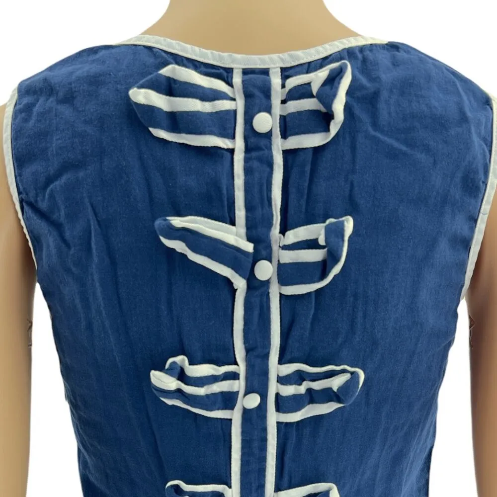 Claudie Pierlot (M) Blue White Sleeveless Tent Shift Mini Bow Dress Size M - Image 4