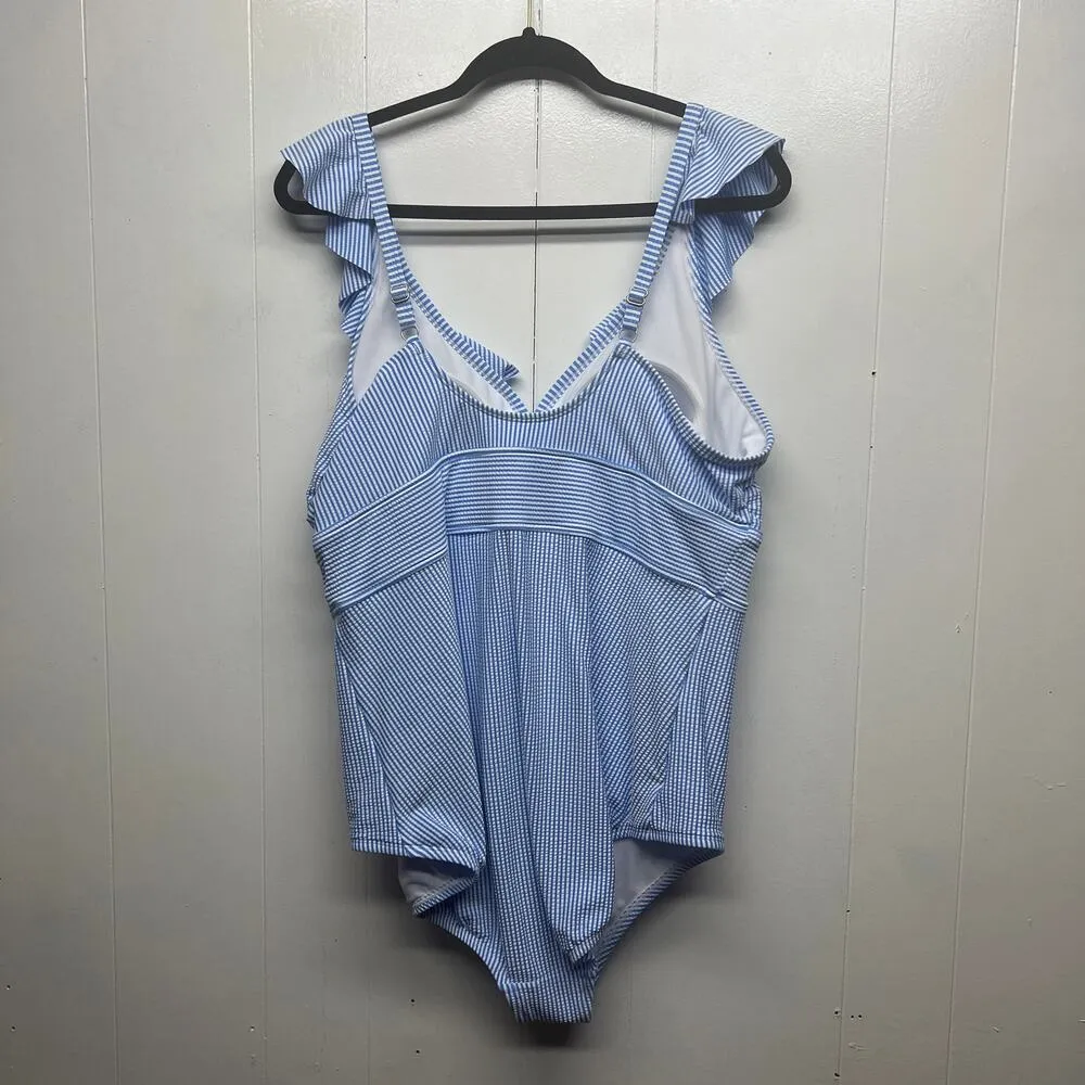 Time And Tru Womens Bathing Suit 2X Padded Cups Vacation Coastal Nautical Beachy Blue - Image 5