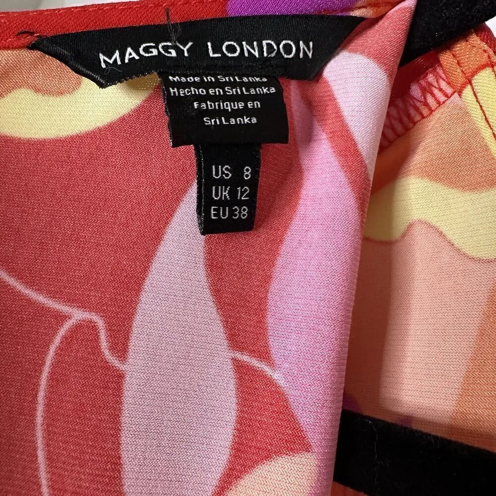 NWT Maggy London Floral Mini Dress Matte Jersey Short Sleeve Red Pink Size 8 - Image 7