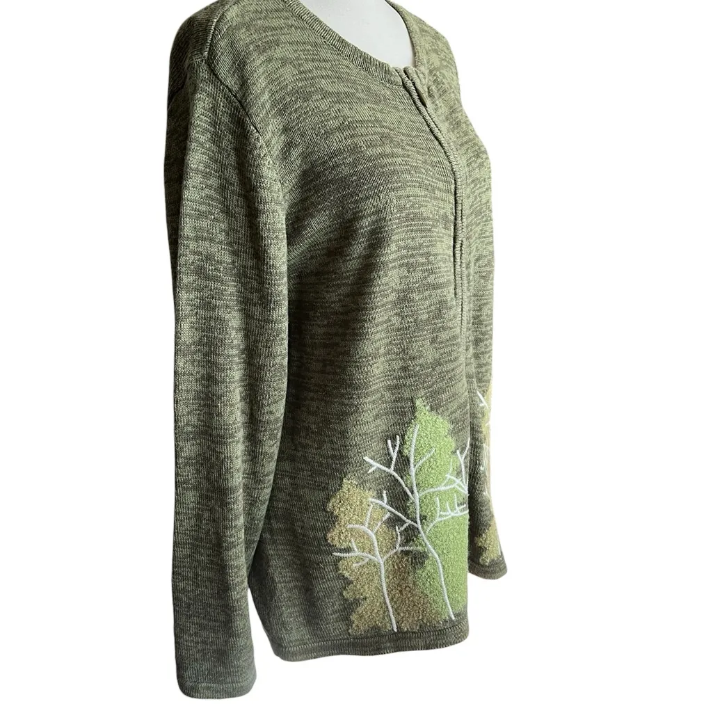 Vtg. embroidered winter scene wool blend sweater zip front cardigan Sz. 2X - Image 3