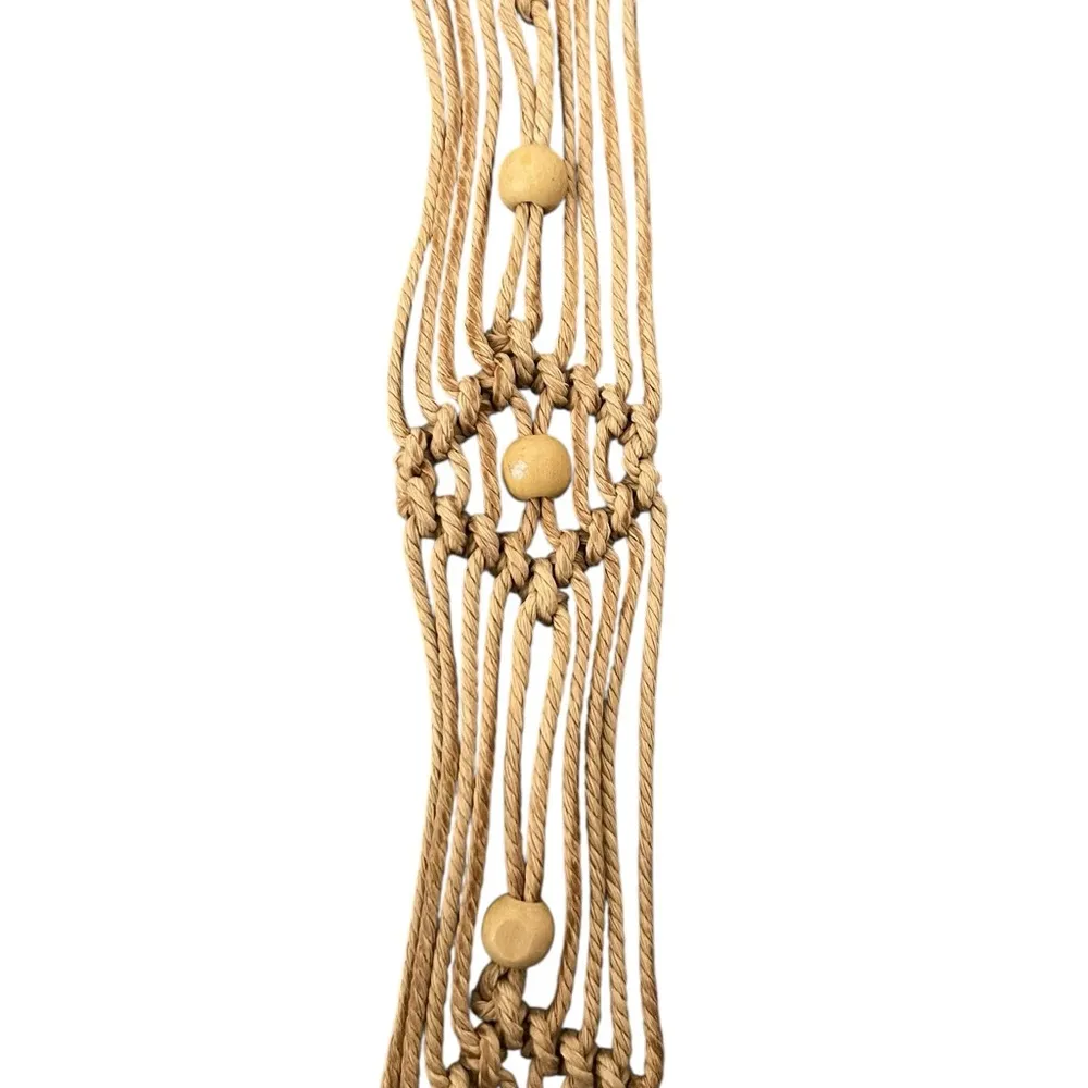 Bohemian Macrame Braided Weave Belt Tassels Beaded OS Tan - Image 10