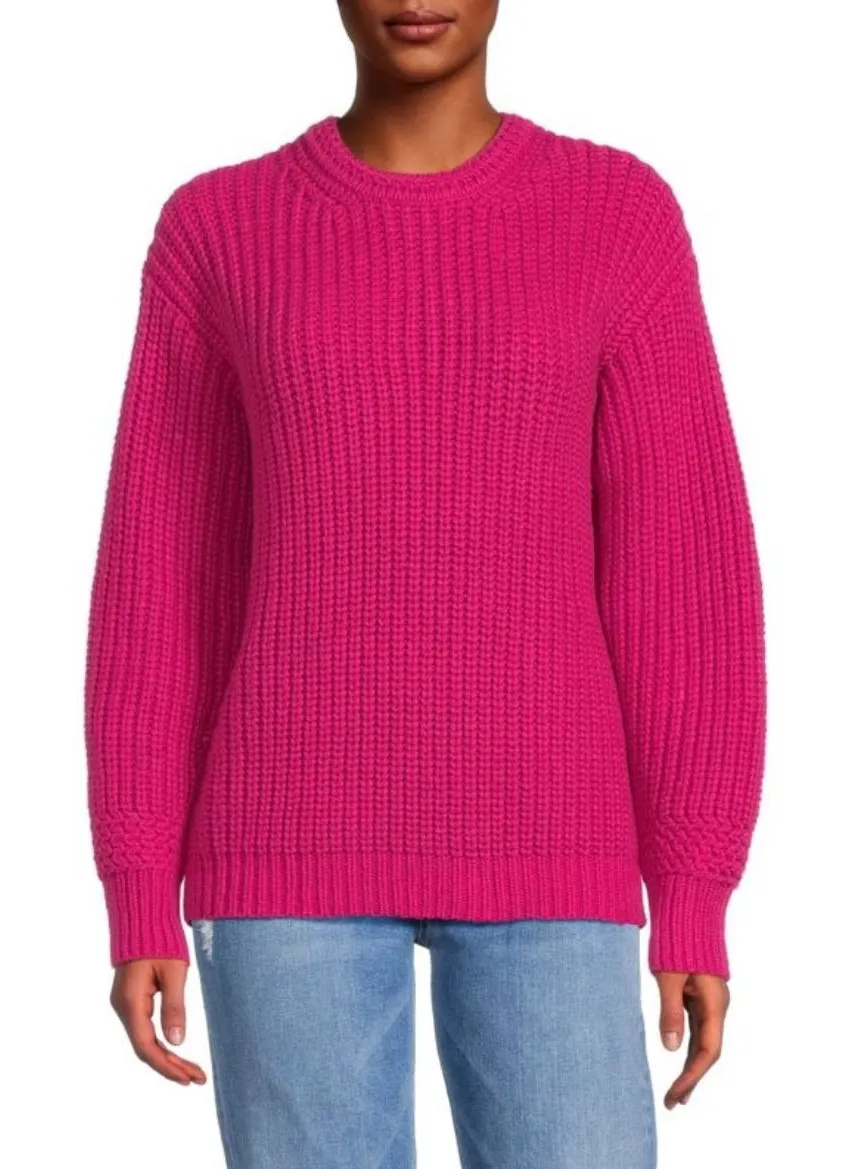MARINE LAYER Oversized Crewneck Sweater Rose Violet XL Knit Cotton Blend Pink - Image 1