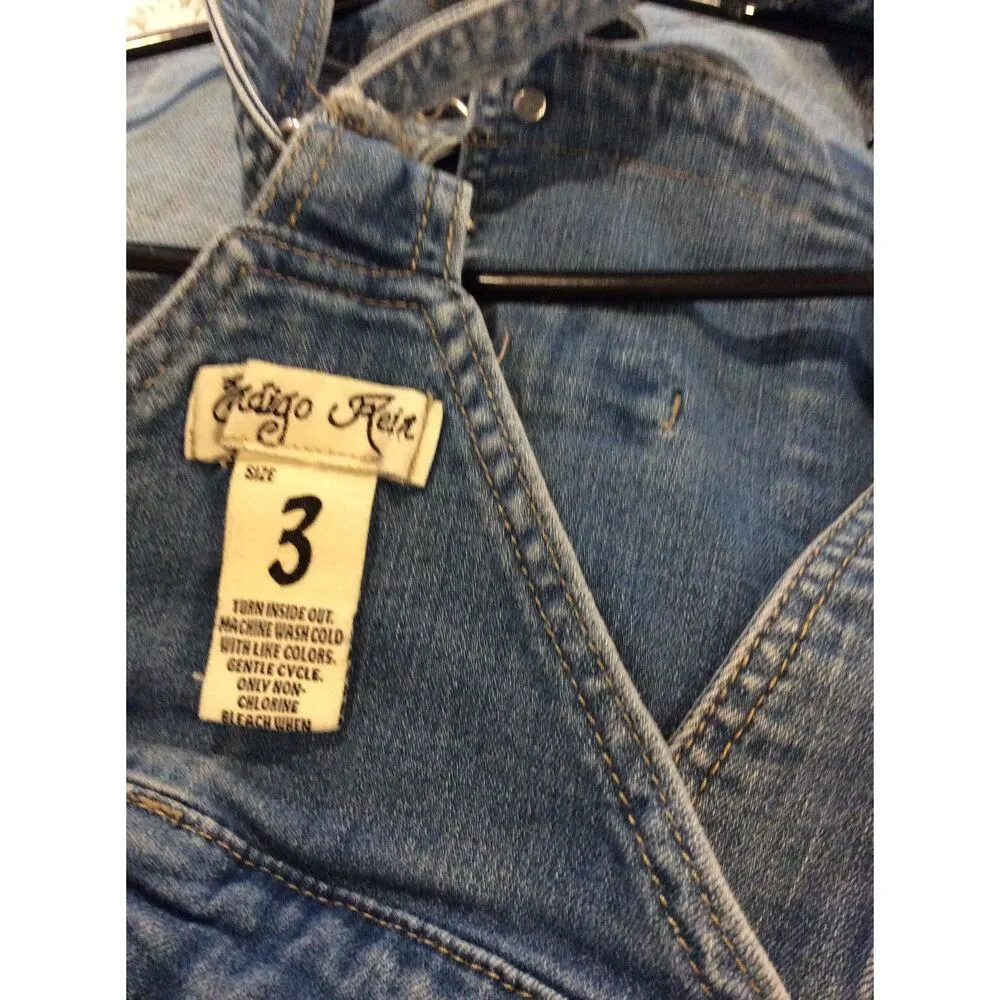 Juniors Size 3 Fringed Shortalls Overalls Patches Stretchy - Image 4