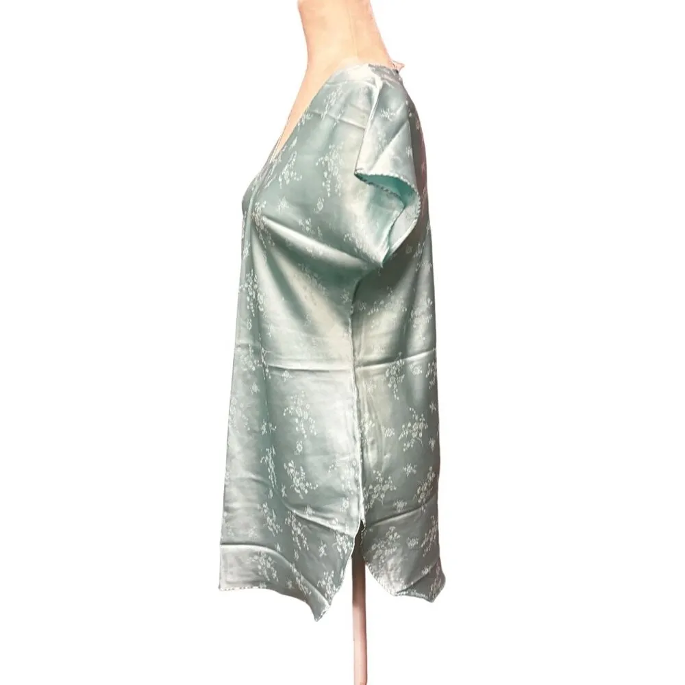 Vtg Ilise Stevens Nightgown Kimono Light Blue Satin Floral Size M Sleep Dress Size M - Image 3