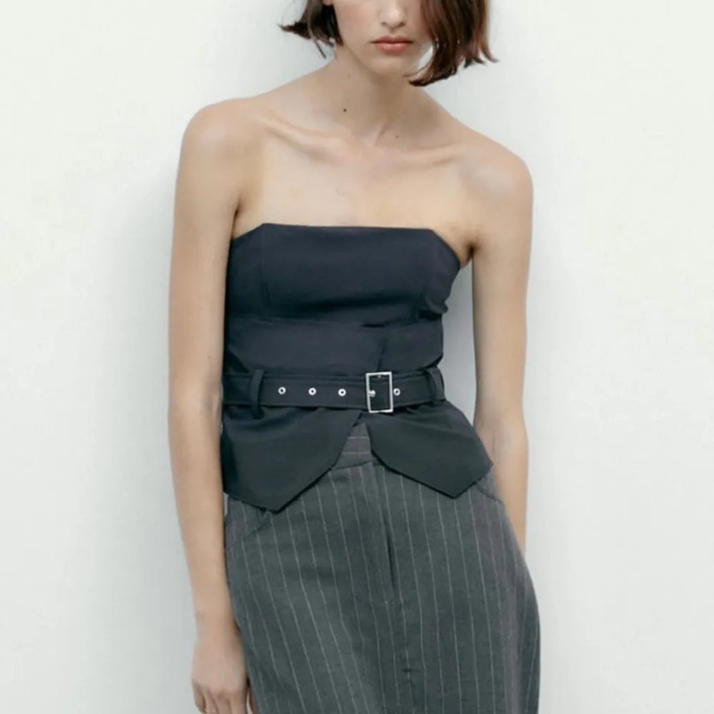 Zara NWOT dark gray strapless corset belted tube top - Image 3