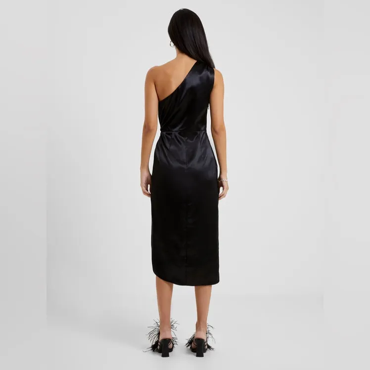 French Connection Adaline One-Shoulder Satin Midi Dress Black Size 8 NWT - Image 5