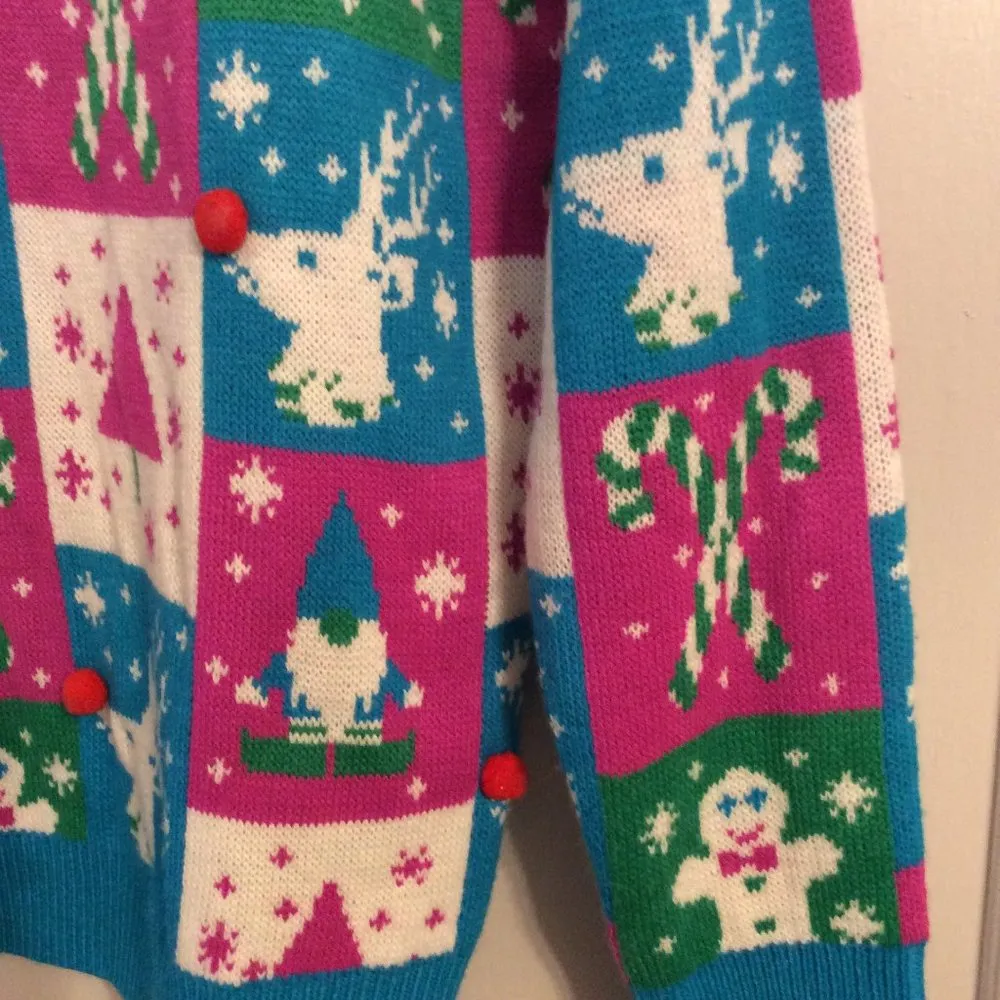Ugly Christmas Sweater Large L trees gnomes snow gingerbread candy cane deer - Image 4