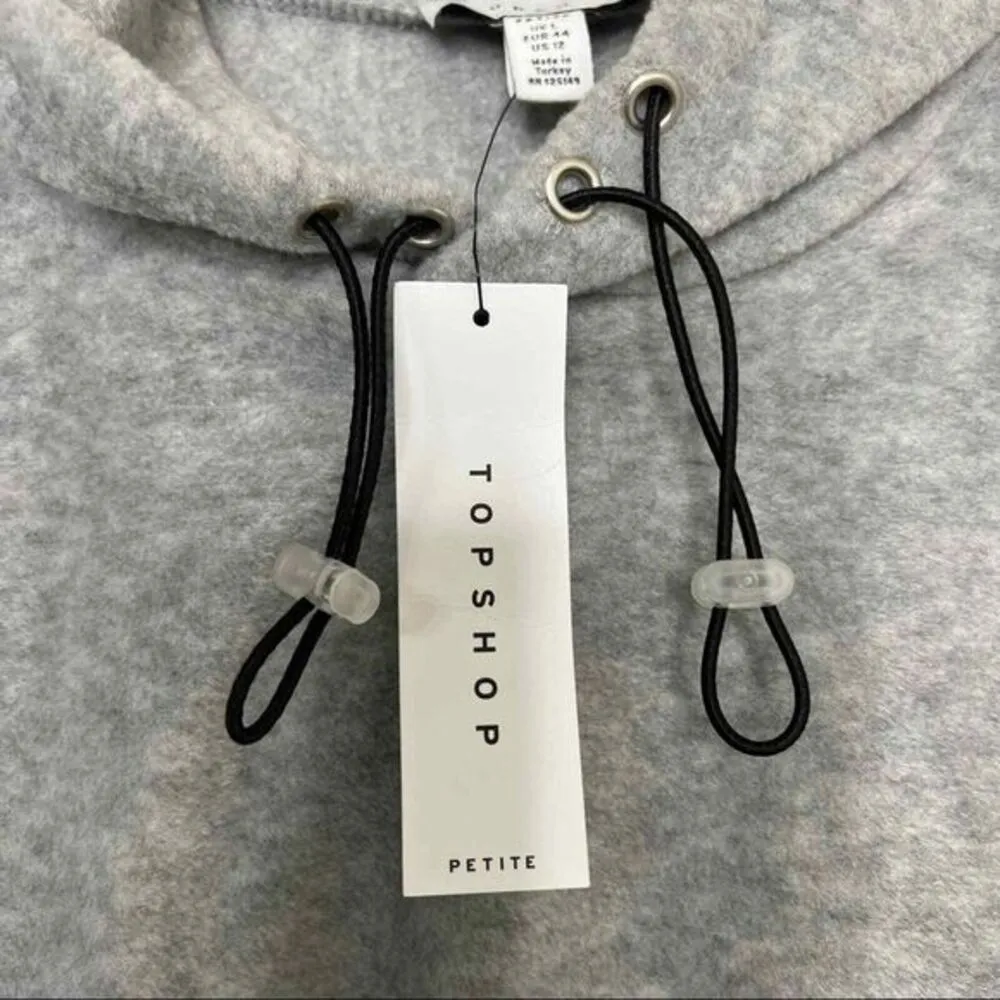 Topshop Womens Size 12 Gray Fleece Cropped Hoodie Drawstring Hem Cozy Loungewear - Image 4