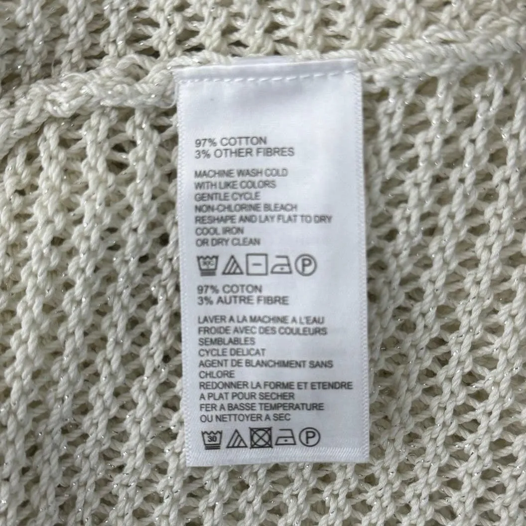 Tommy Bahama Sweater Womens XS Cream Silver‎ Shimmer Open Knit Beach Bohemian - Image 7