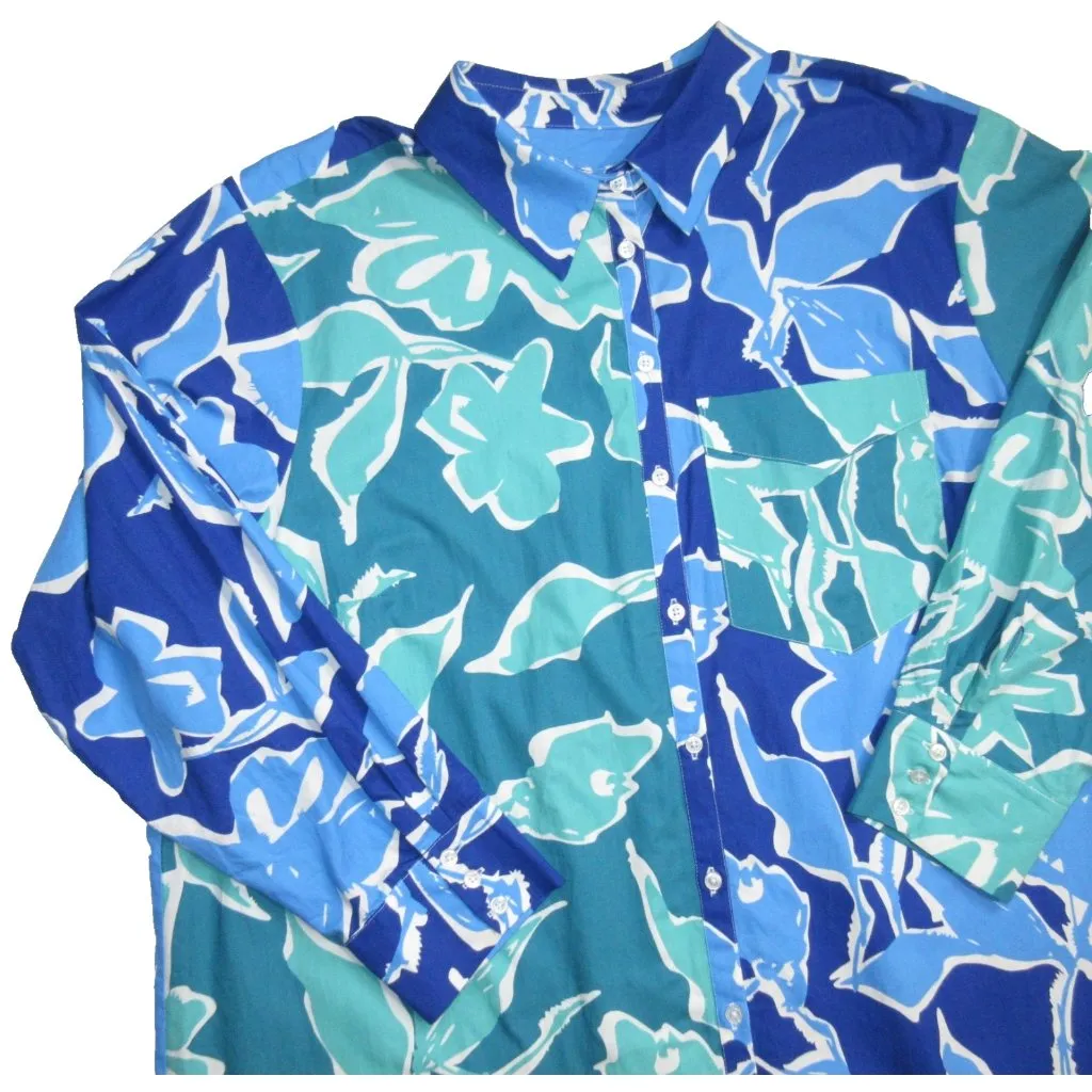 NWT Anthropologie Maeve The Soren Blue Floral Cotton Long-Sleeve Shirt Dress 2X - Image 4