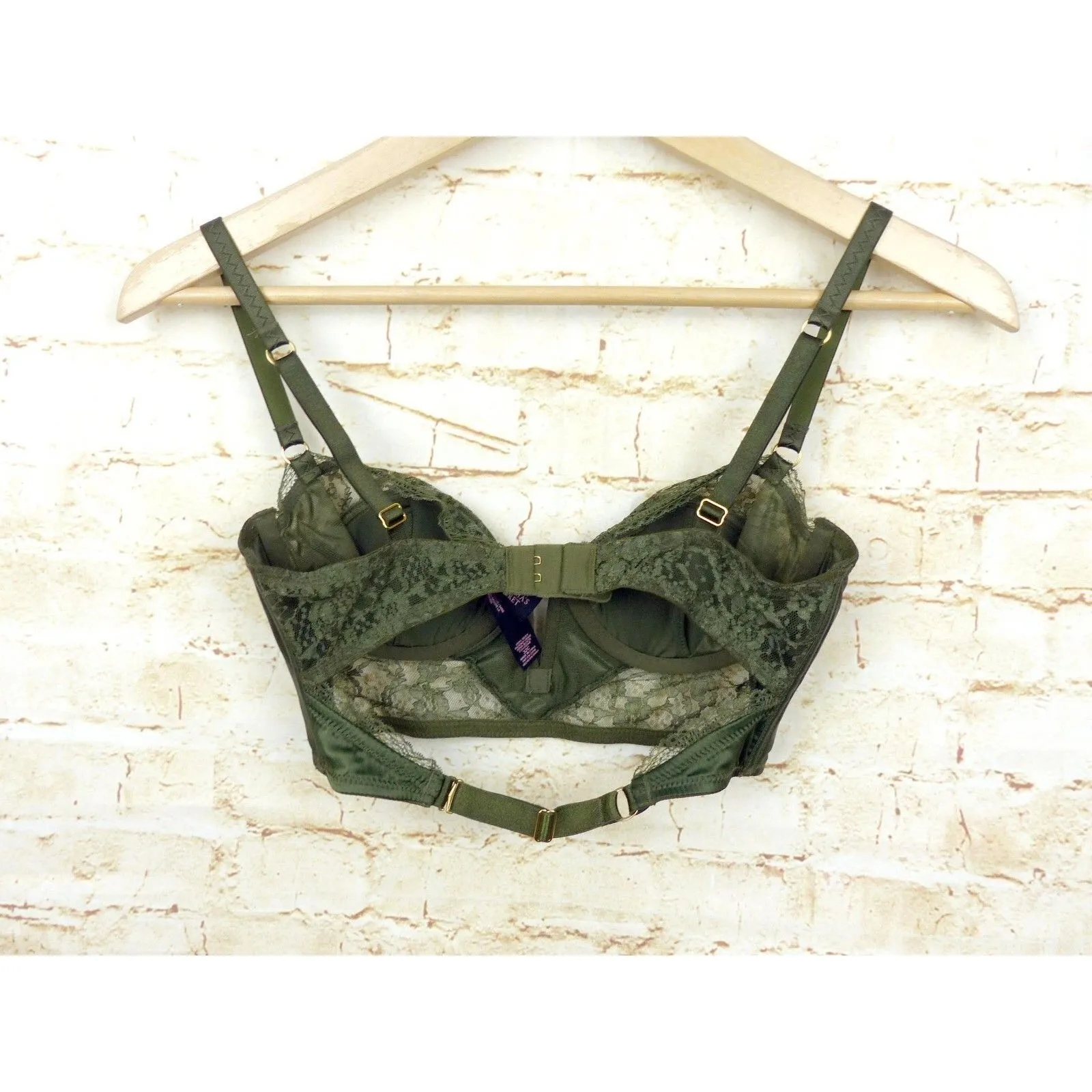 Victoria’s Secret Very Sexy Bustier Demi Bra 32C Olive Green Lace Satin Pin Up - Image 3