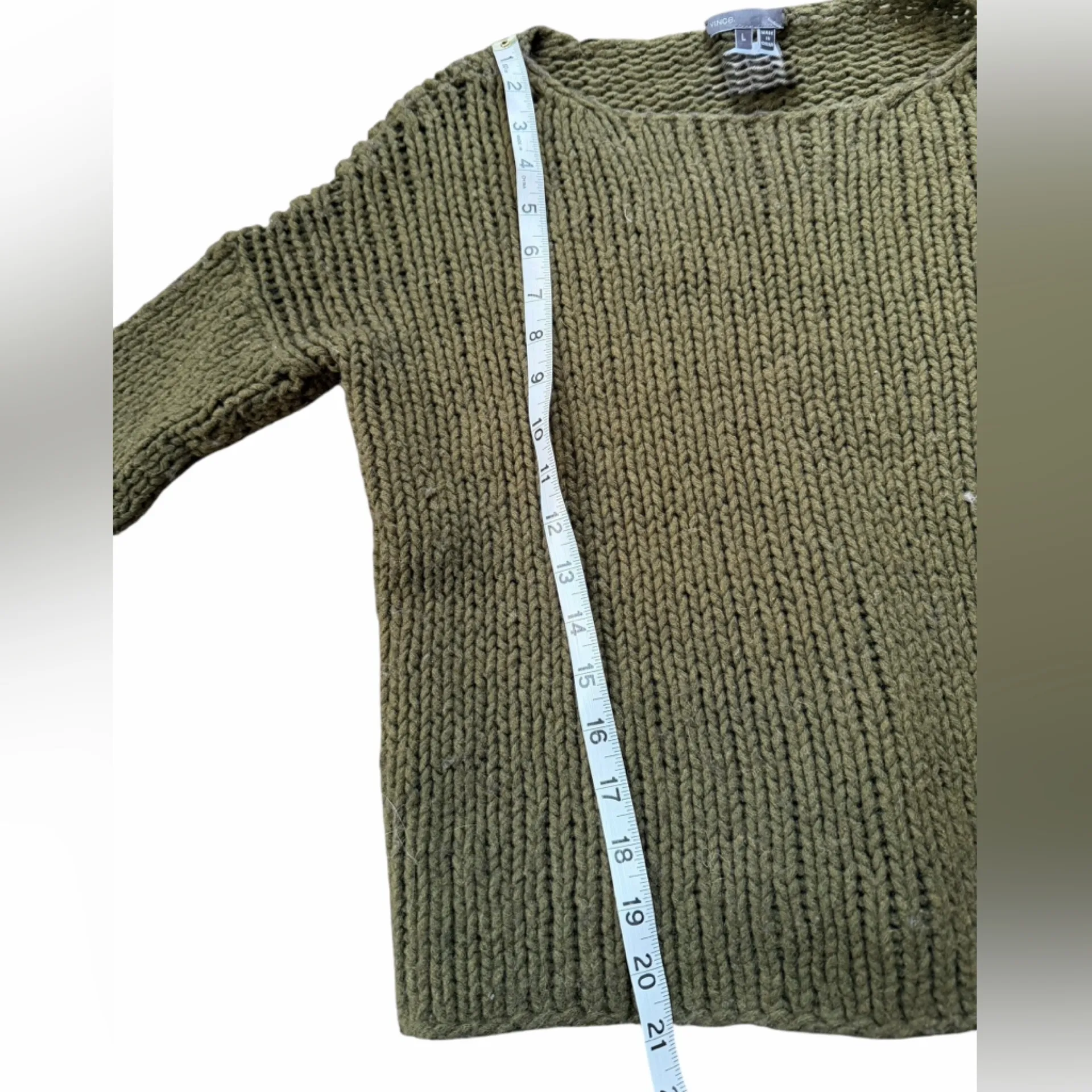 Vince Knit Wool Blend Chunky Knit Sweater Forest Green Semi Sheer Boat Neck - Image 3