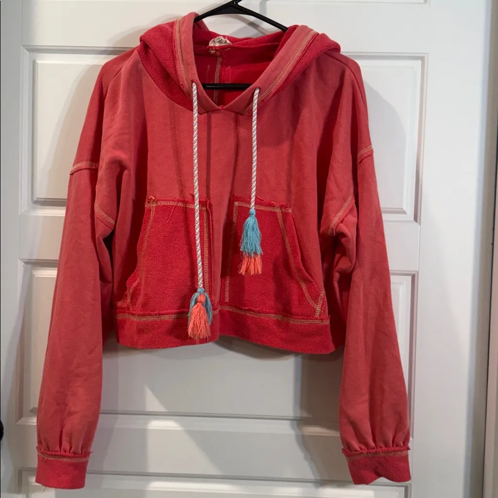 POL Flamingo Crop Tassel Tie Hoodie large - Image 4