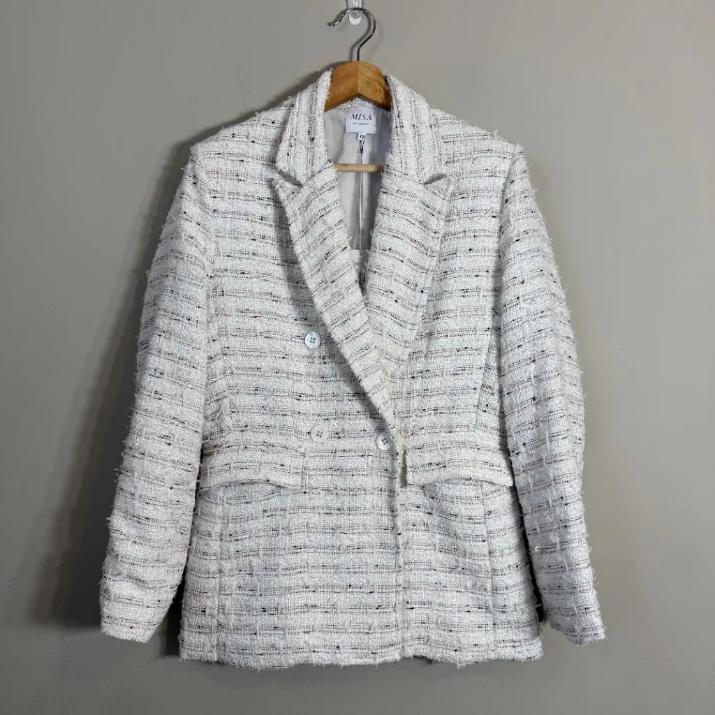 Misa Los Angeles Penny Tweed Blazer Jacket Women's XS Winter White Career NWT - Image 6