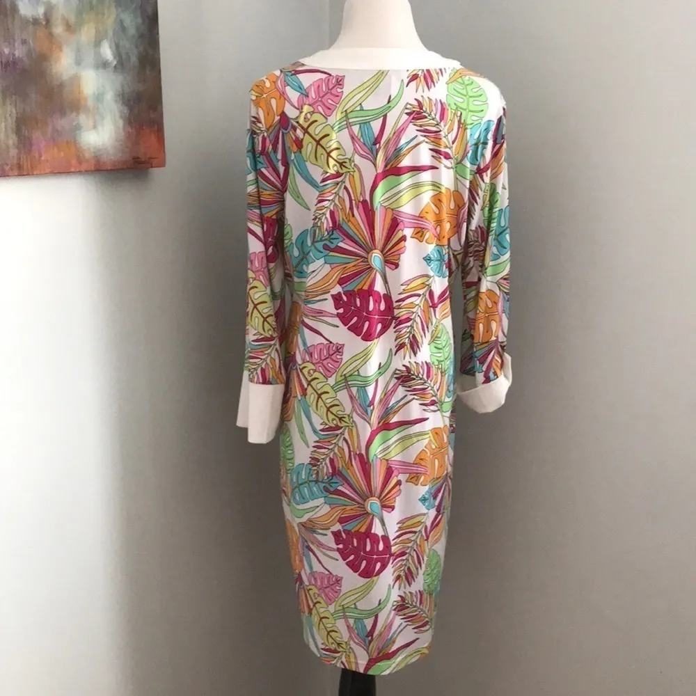 Tropical Banana Leaf Print Shift Dress Size L - Image 9