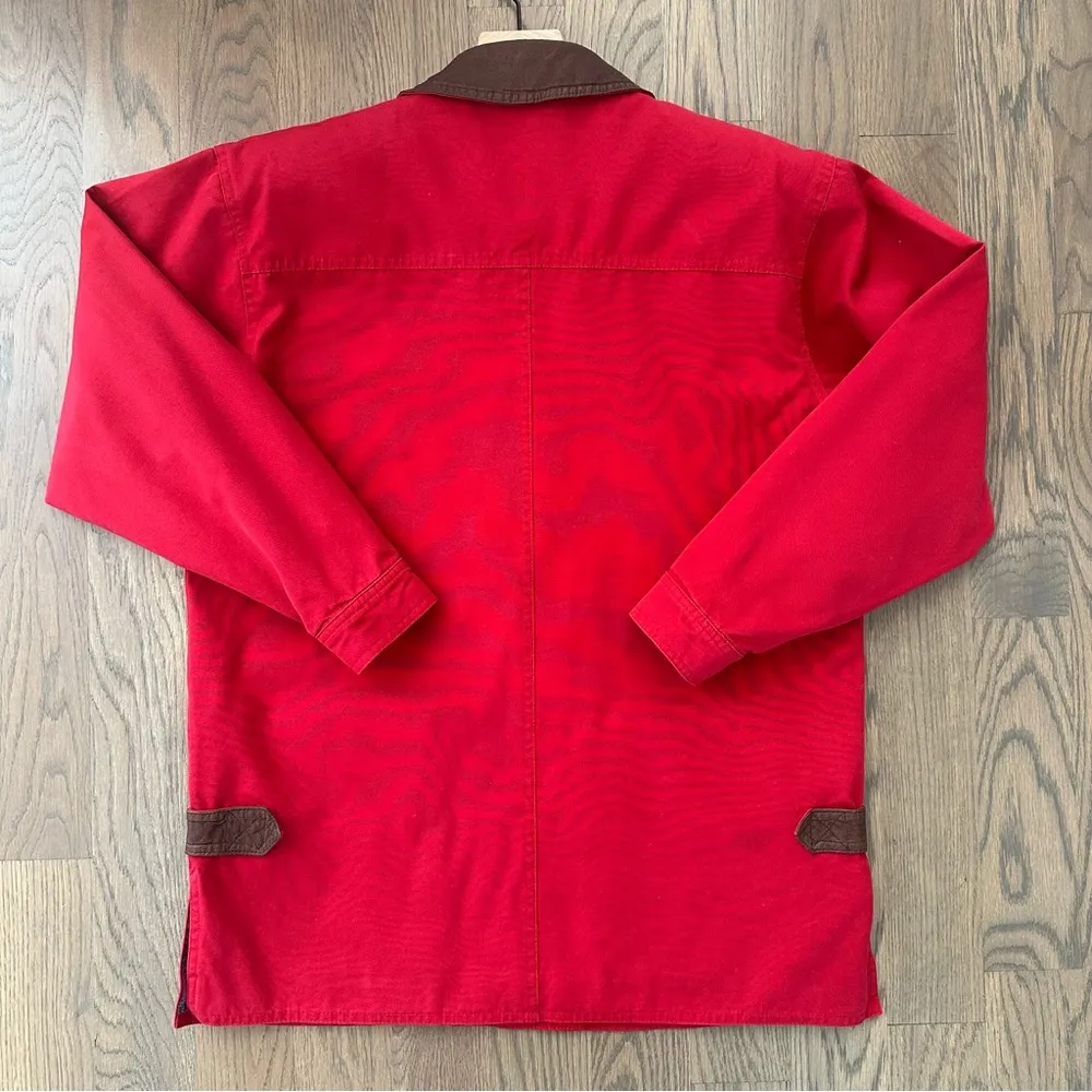 Vintage Talbots Cotton Flannel-lined Chore Jacket Leather Trim Cherry Red Small - Image 7