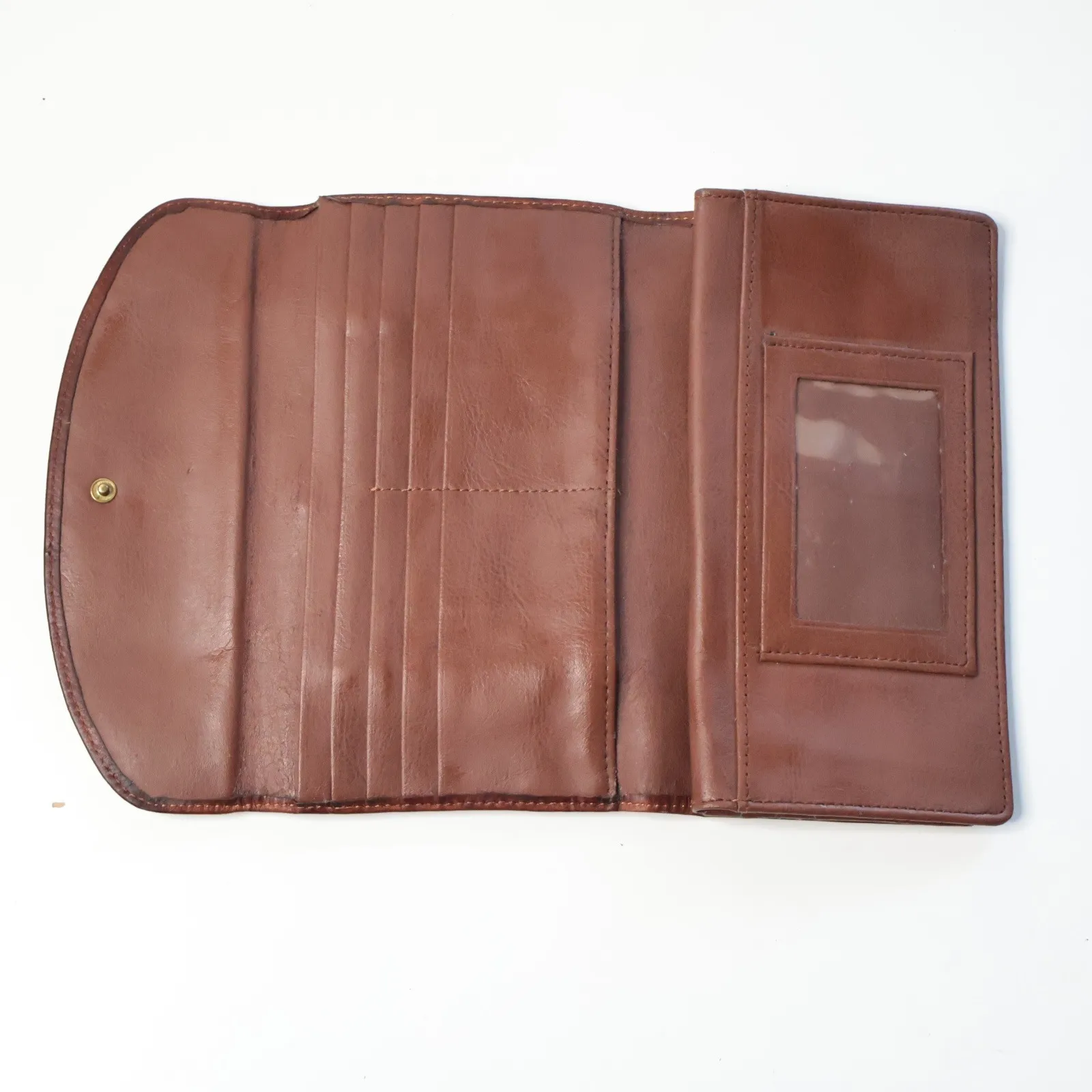 VTG Brown Top Grain Leather Snap‎ Wallet Coin Purse Trifold Card Holder SEE - Image 4
