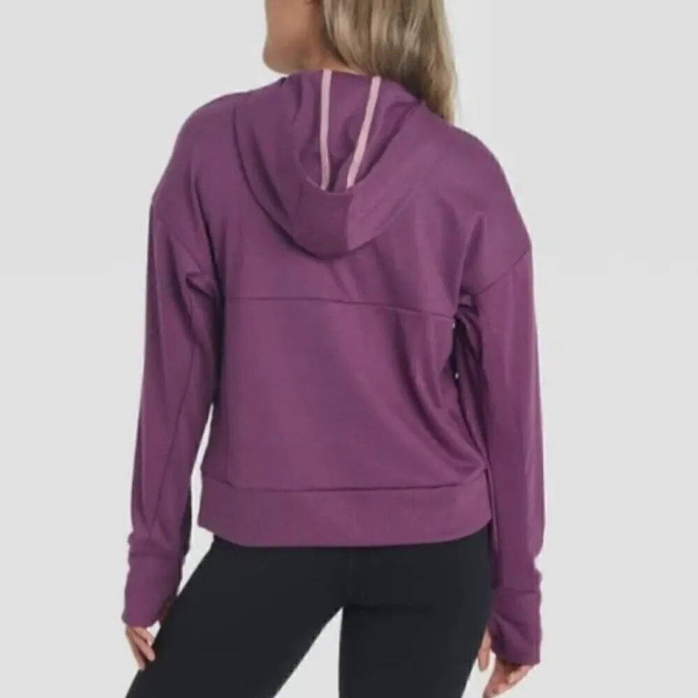 ALL IN MOTION Ponte Half Zip Hoodie Purple 1/2 Zip Thumbholes Boxy Sweatshirt L - Image 3