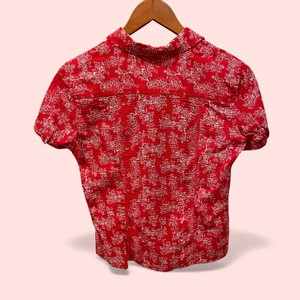 Cute vintage 90’s red seersucker Liz Claiborne Americana classic blouse pocket - Image 3