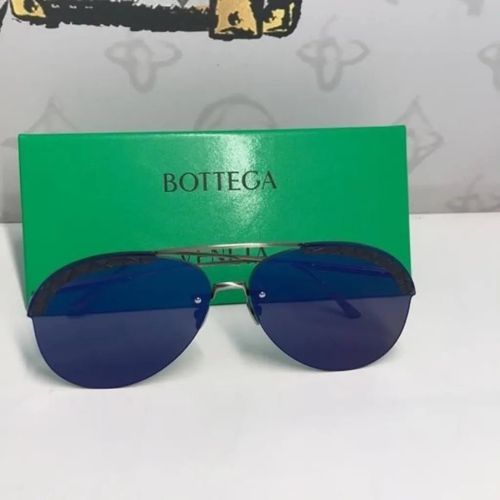 New Authentic Bottega Veneta BV0242S 003 Sunglasses – Blue Pilot Aviator - Image 11