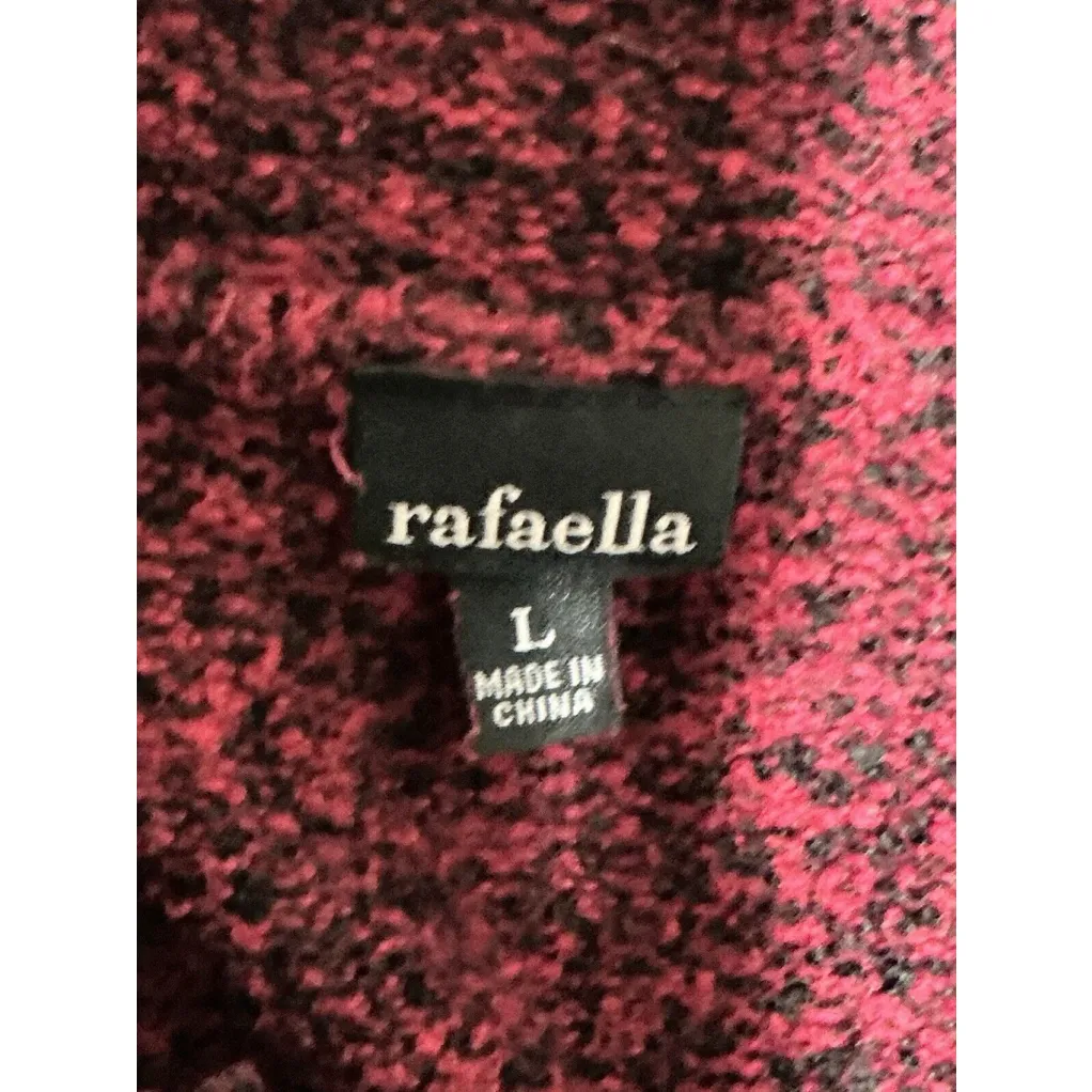 Woman’s Rafaella Large Red Black Long Sleeve Cowl Neck Fringe Accent Sweater - Image 5