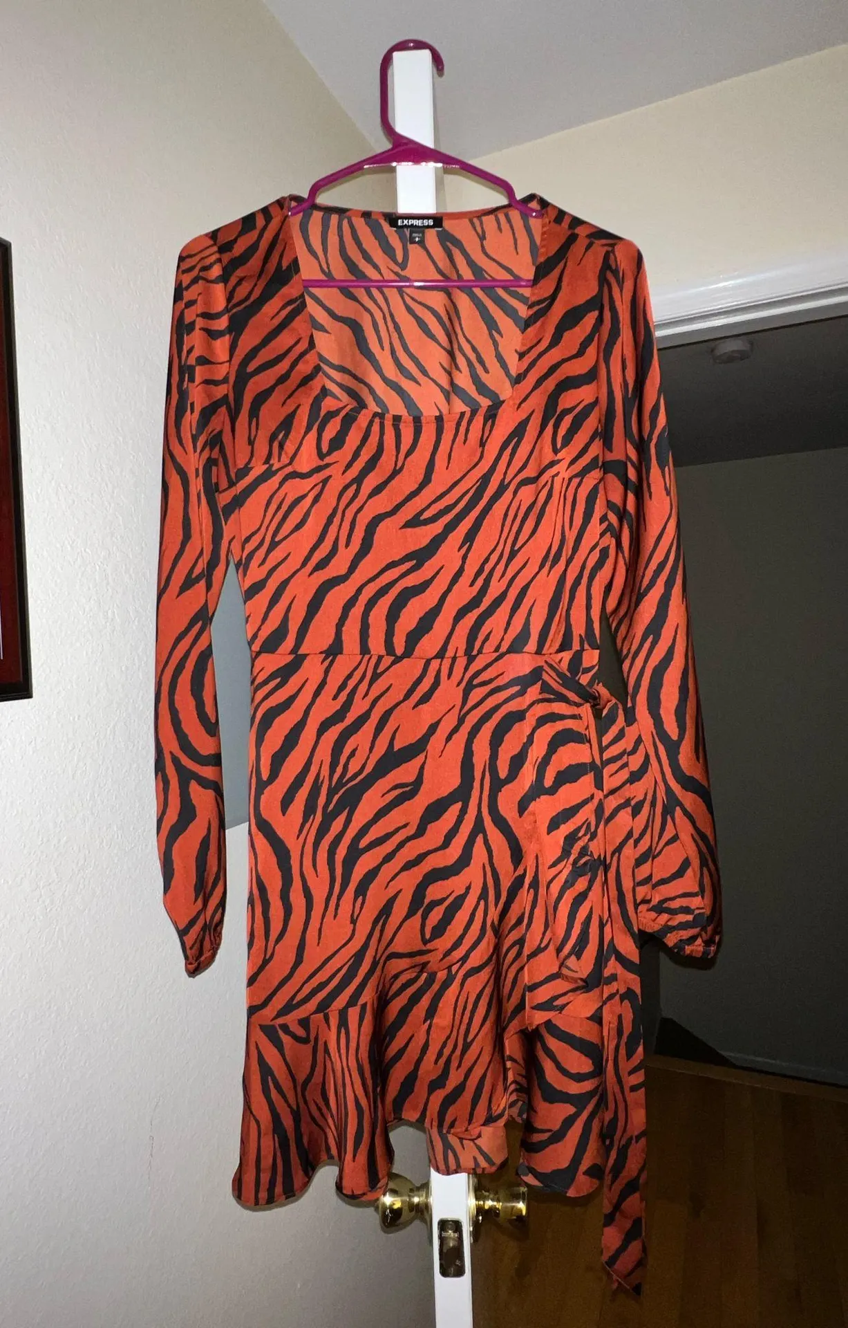 Express Tiger Print Square Neck Wrap Mini Dress - Image 3